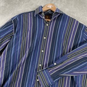 Tailorbyrd Striped Button Up Shirt Mens XL Blue Purple Long Sleeve Cotton Preppy